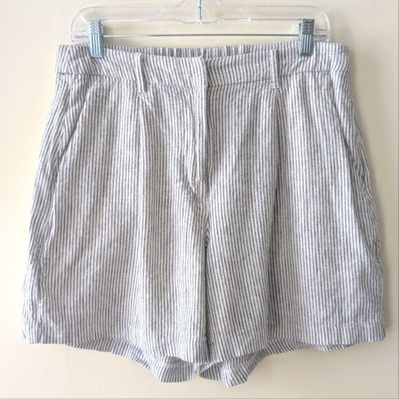 Old Navy Linen Blend Hickory Striped Pleated Shorts Size Large - Picture 2 of 6